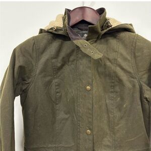 Barbour Convoy Jacket Waxed Cotton Insulated Coat US6 UK10 Lined Detachable Hood